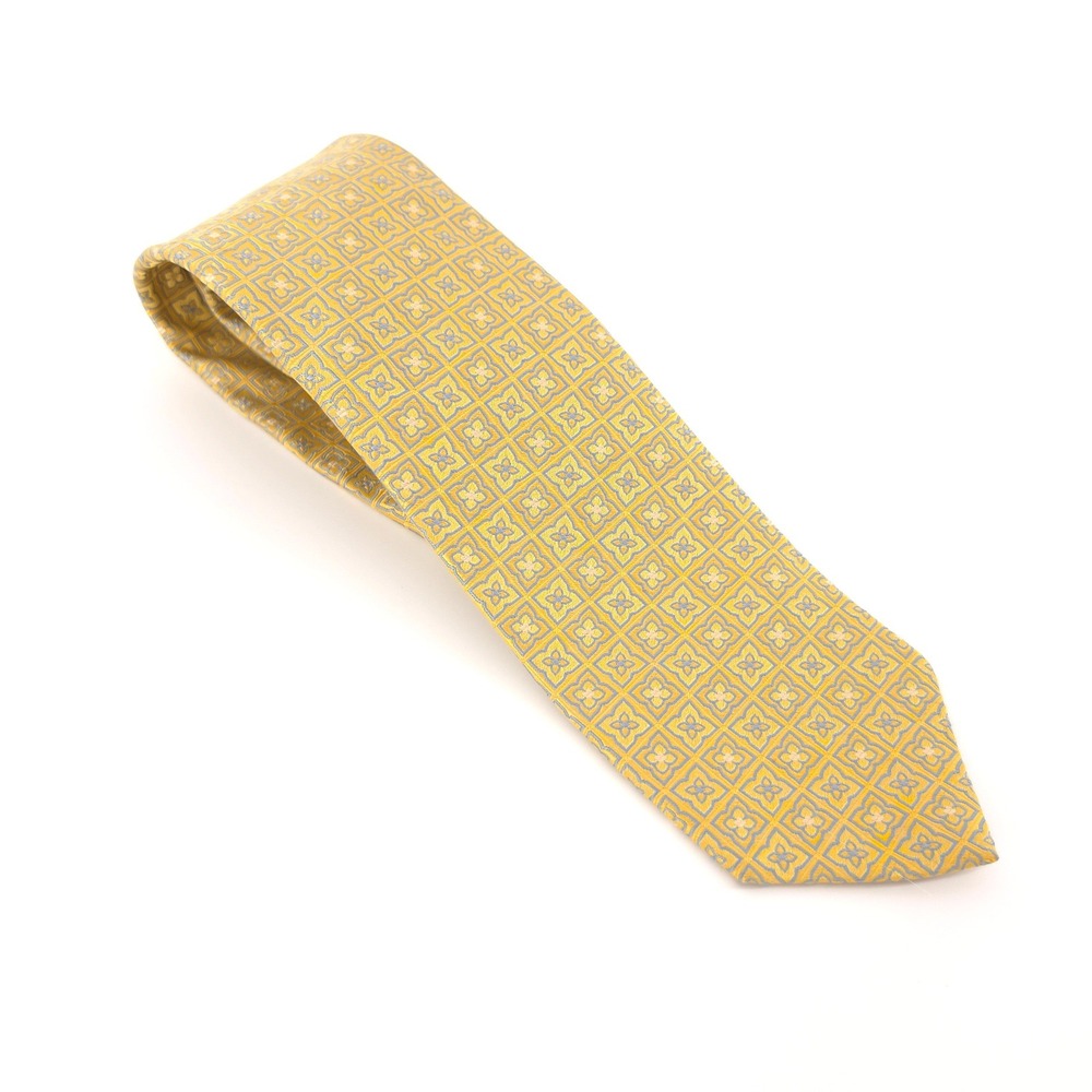 Brooks Brothers Makers and Merchants Mens Tie Silk Yellow Geometric Medallion - Picture 1 of 7
